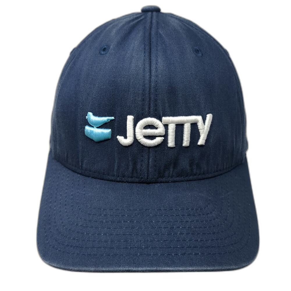 Jetty Baseball Cap Blue XL Fitted Flexfit Embroidered Logo Stretch Hat